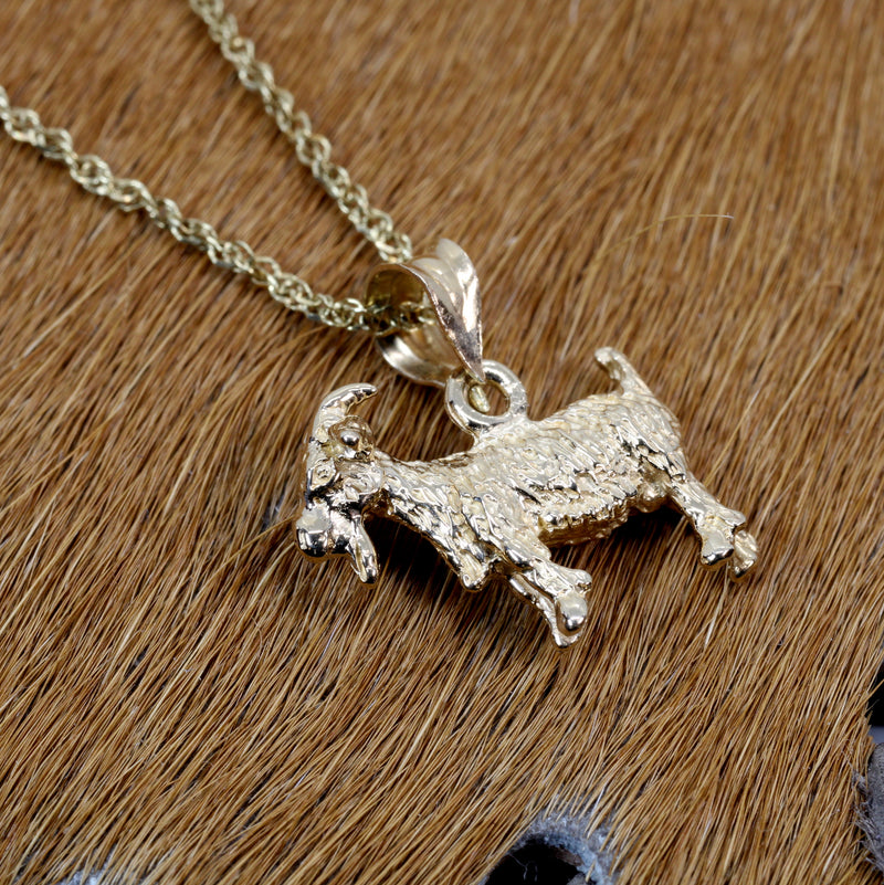 Small Gold Pygmy Goat Necklace with a 3-D Solid 14kt Gold Goat