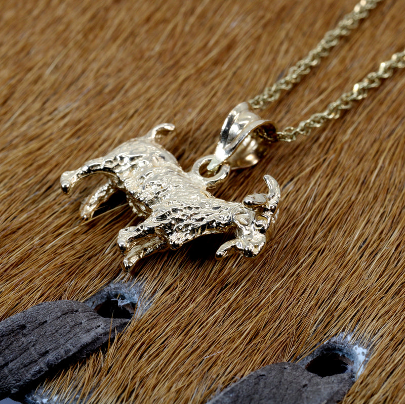 Small Gold Pygmy Goat Necklace with a 3-D Solid 14kt Gold Goat