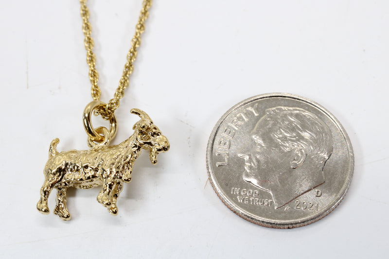 Small Gold Pygmy Goat Necklace with a 3-D 14kt Gold Vermeil Goat