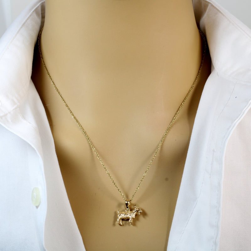 Small Gold Pygmy Goat Necklace with a 3-D Solid 14kt Gold Goat