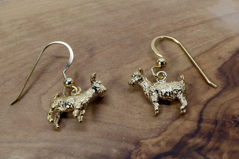 Small Gold Pygmy Goat Earrings in four Styles with a 14kt Gold Vermeil Goat