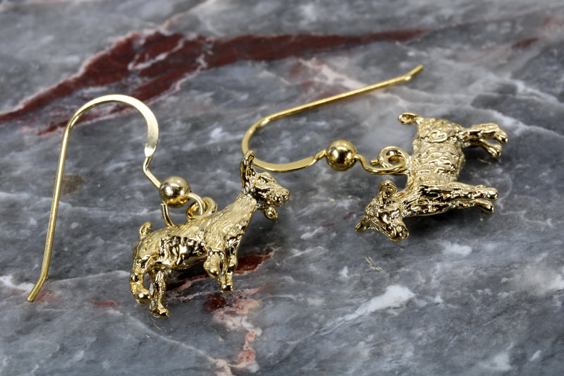 Small Gold Pygmy Goat Earrings in four Styles with a 14kt Gold Vermeil Goat