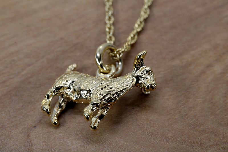 Small Gold Pygmy Goat Necklace with a 3-D 14kt Gold Vermeil Goat