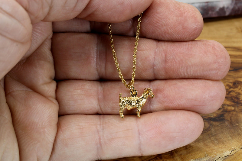 Small Gold Pygmy Goat Necklace with a 3-D 14kt Gold Vermeil Goat