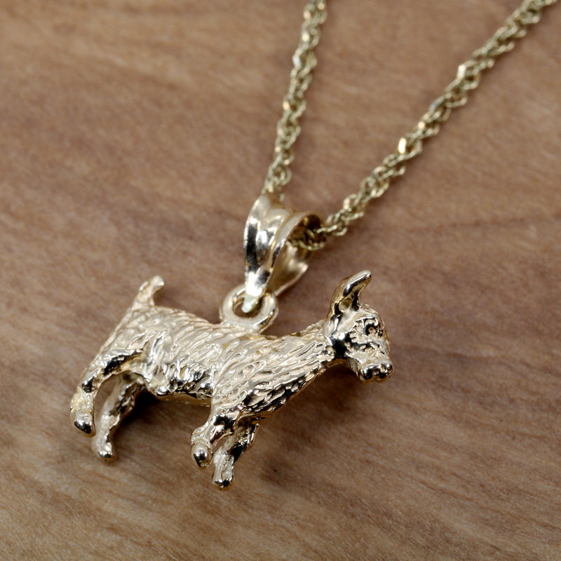 Small Gold Pygmy Goat Necklace with a 3-D Solid 14kt Gold Goat