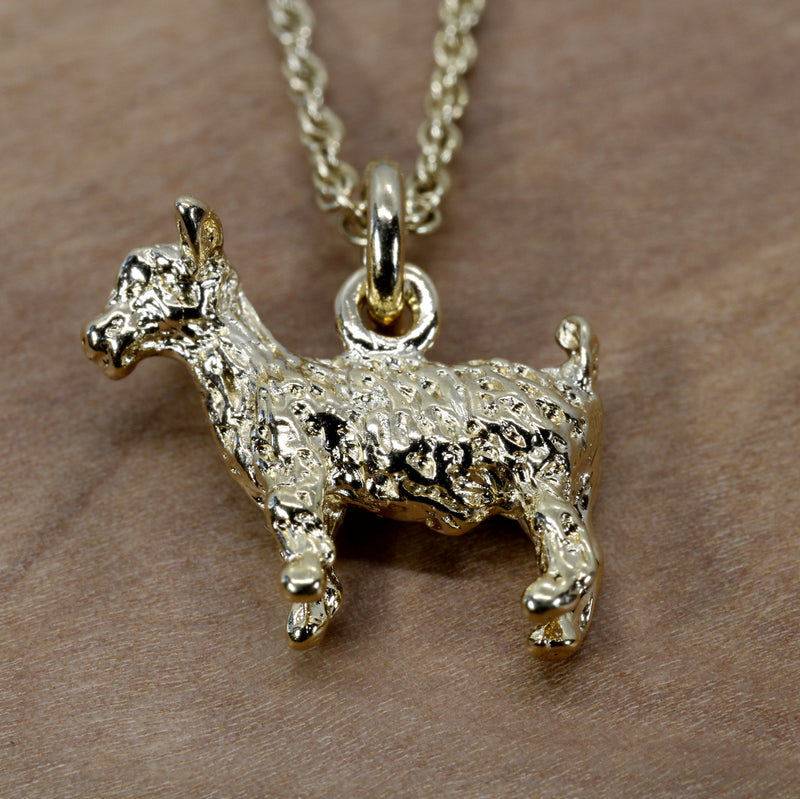 Small Gold Pygmy Goat Necklace with a 3-D 14kt Gold Vermeil Goat