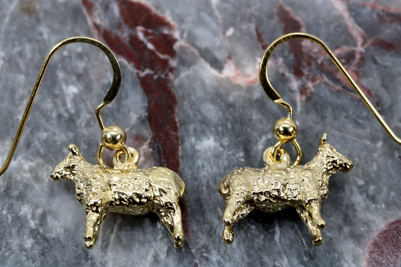 Gold Sheep Dangle Earrings made in 14kt Gold Vermeil