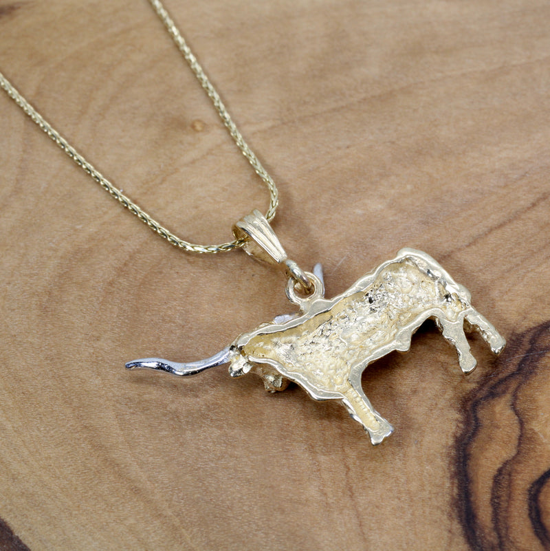 Medium Longhorn Necklace with Texas Longhorn made in Solid 14kt gold