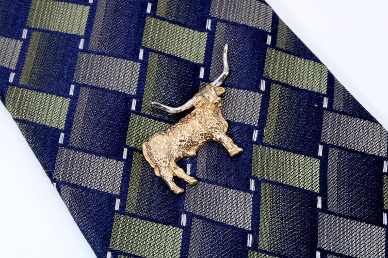 Texas Longhorn Tie Tack for him with a 14kt Solid Gold 2-D Longhorn