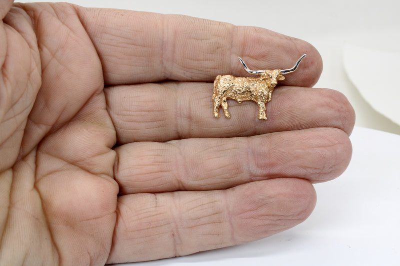 Texas Longhorn Tie Tack for him with a 14kt Solid Gold 2-D Longhorn