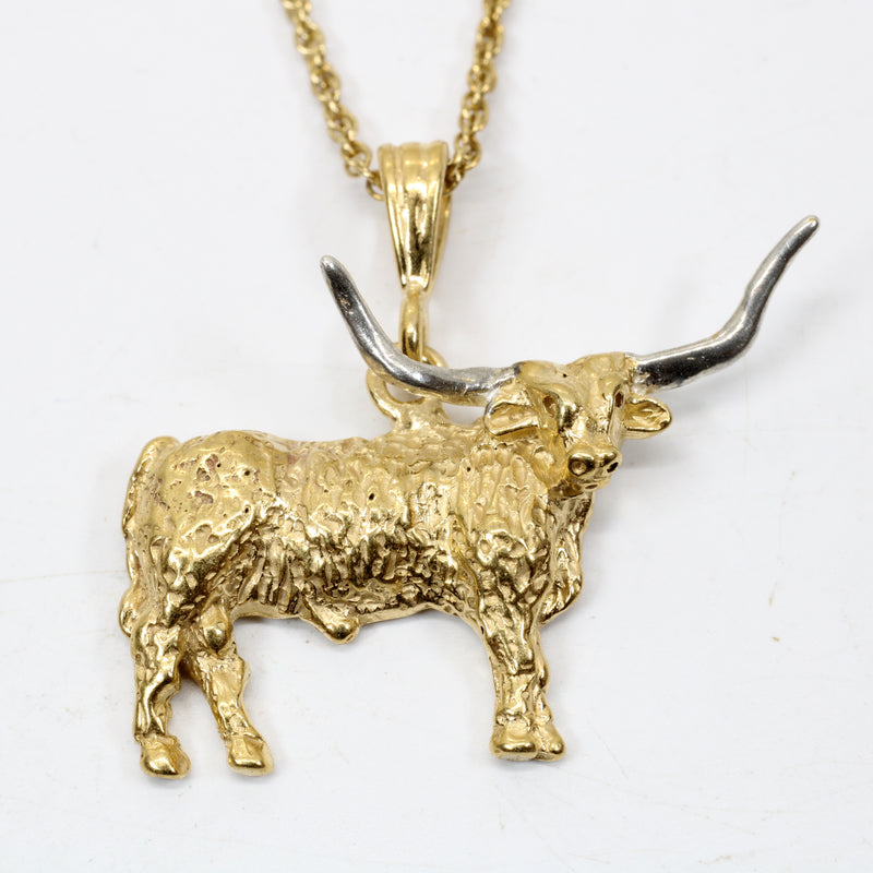 Gold Longhorn Necklace with 14kt Gold Vermeil Longhorn Body and Silver Horns