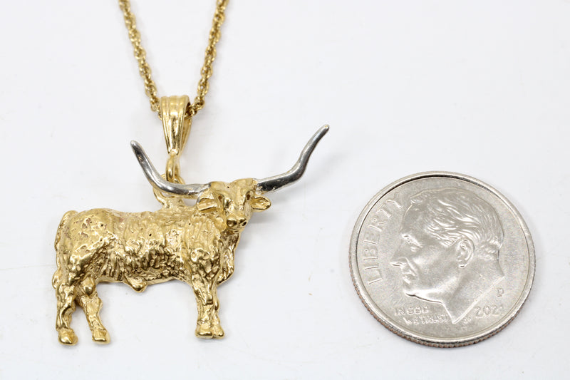 Gold Longhorn Necklace with 14kt Gold Vermeil Longhorn Body and Silver Horns