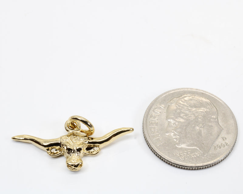 Gold Longhorn Head Charm for her bracelet in 14kt Gold Vermeil