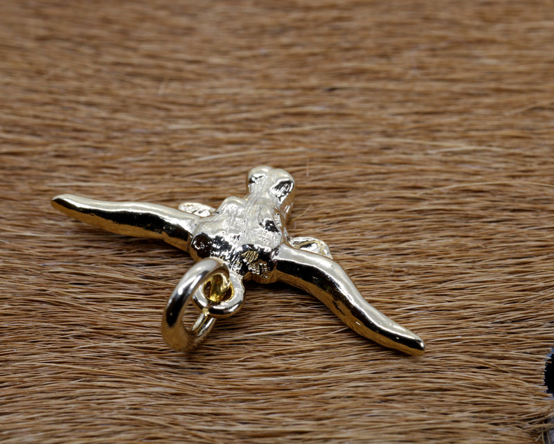 Gold Longhorn Head Charm for her bracelet in 14kt Gold Vermeil