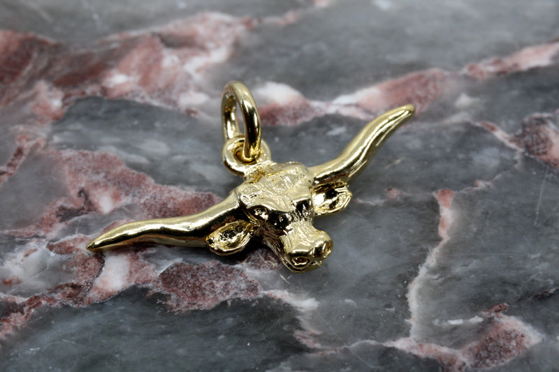Gold Longhorn Head Charm for her bracelet in 14kt Gold Vermeil
