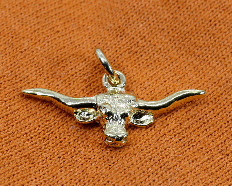 Gold Longhorn Head Charm for her bracelet in 14kt Gold Vermeil