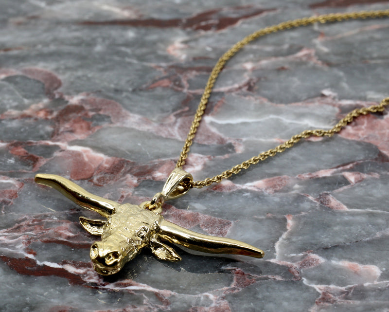 Texas Longhorn Head Necklace for him or her made in 14kt gold Vermeil