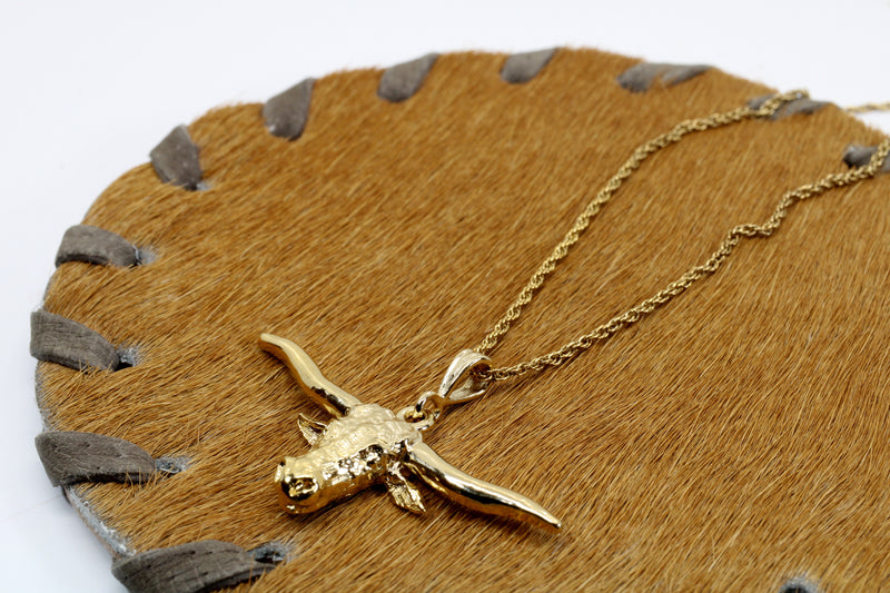 Texas Longhorn Head Necklace for him or her made in 14kt gold Vermeil