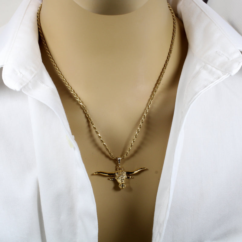 Texas Longhorn Head Necklace for him or her made in 14kt gold Vermeil
