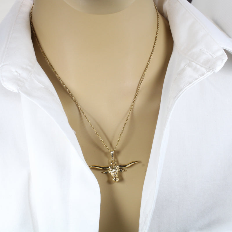 Texas Longhorn Head Necklace for him or her made in 14kt gold Vermeil