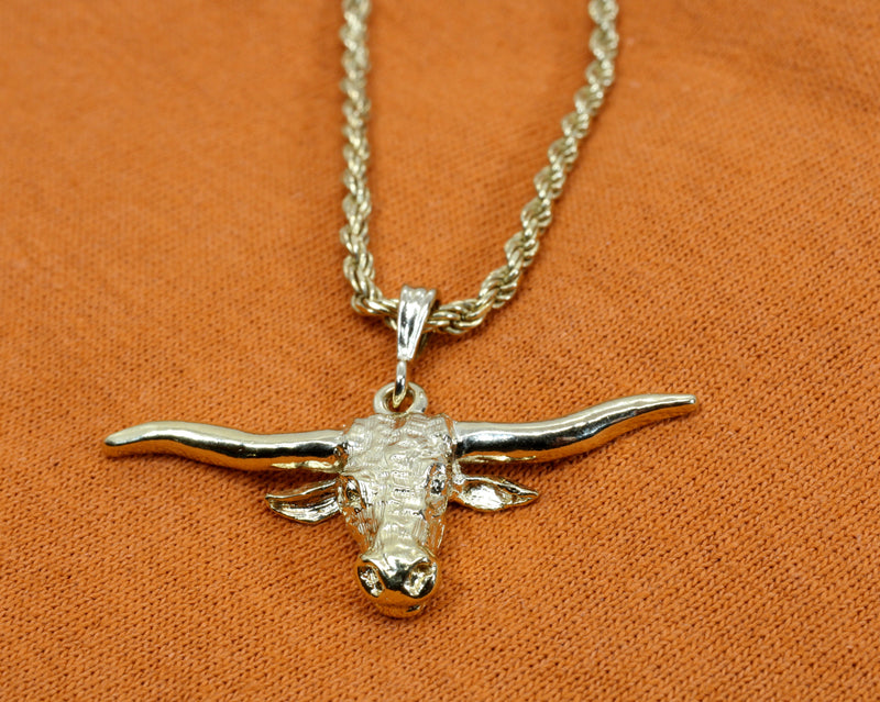 Texas Longhorn Head Necklace for him or her made in 14kt gold Vermeil