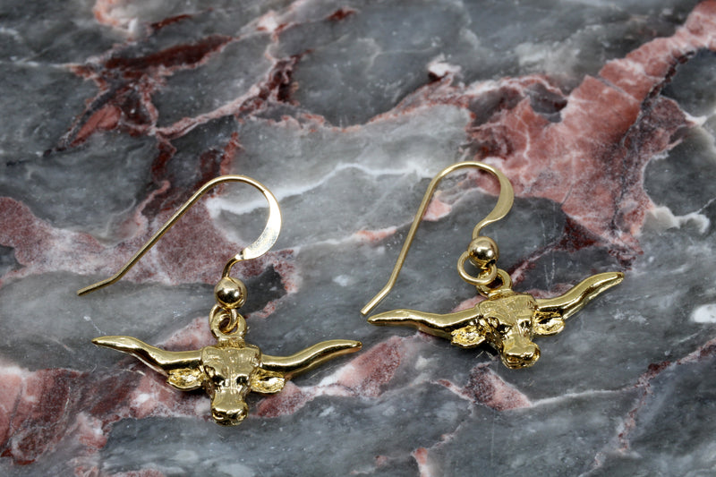 Gold Longhorn Head Earrings with Small Longhorns in 14kt Gold Vermeil