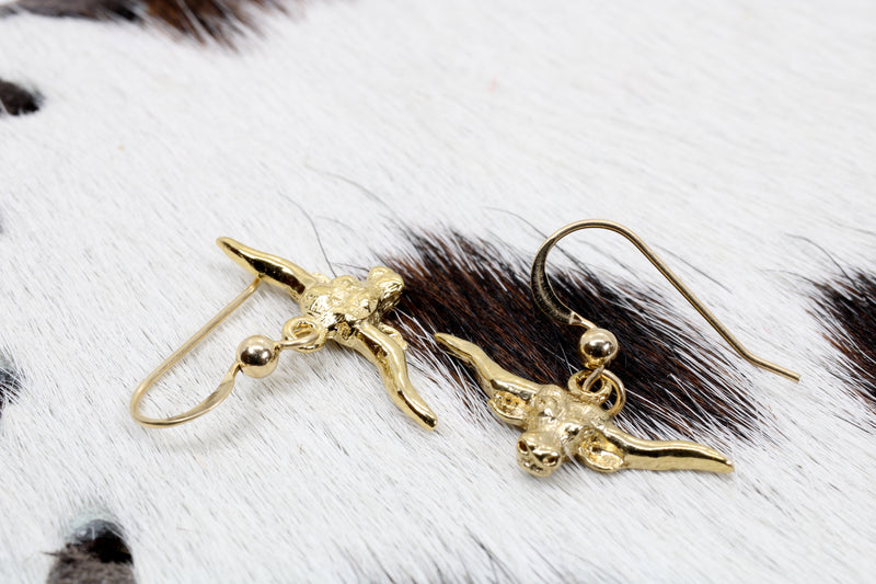 Gold Longhorn Head Earrings with Small Longhorns in 14kt Gold Vermeil