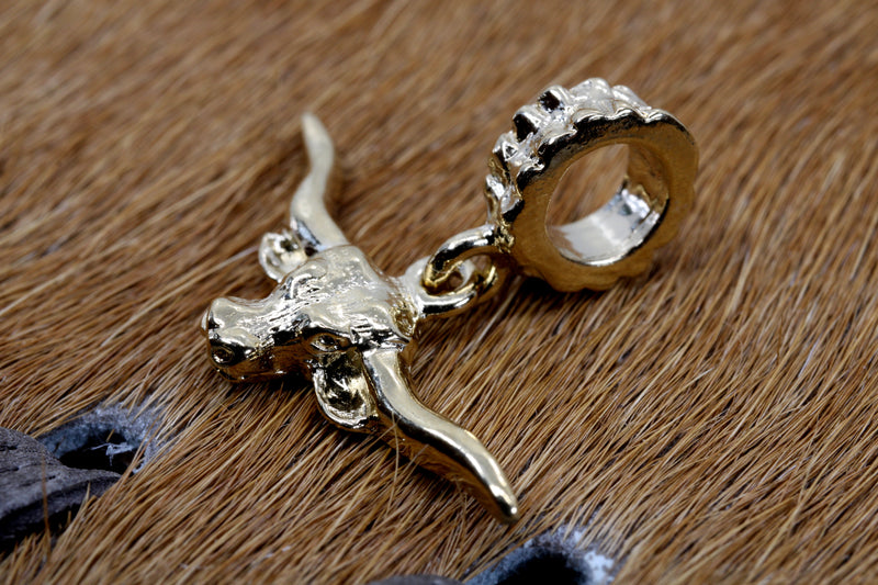 Gold Longhorn Head Slide charm for her bracelet in 14kt Gold Vermeil