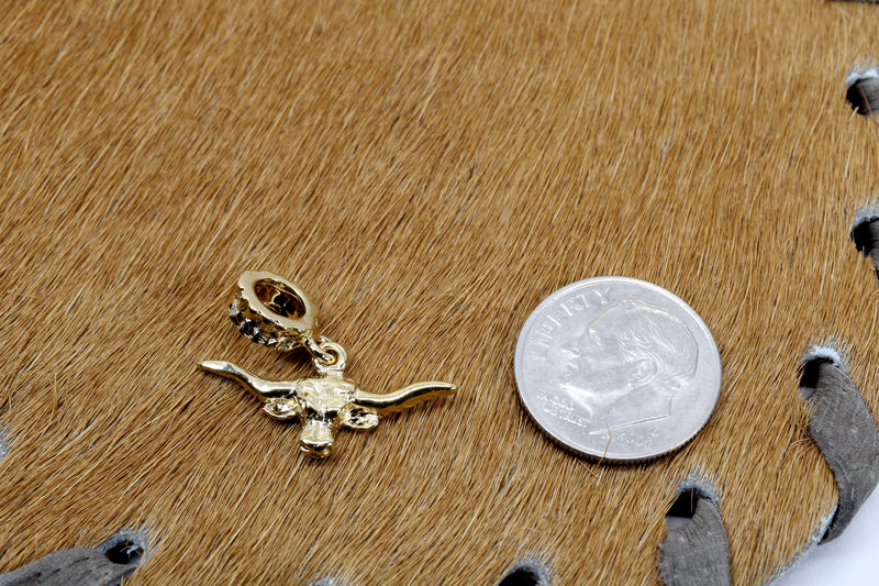 Gold Longhorn Head Slide charm for her bracelet in 14kt Gold Vermeil