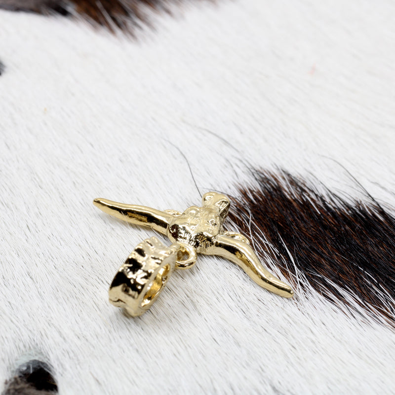 Gold Longhorn Head Slide charm for her bracelet in 14kt Gold Vermeil