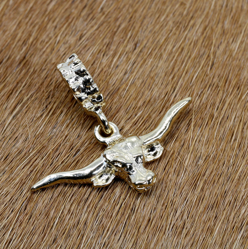Gold Longhorn Head Slide charm for her bracelet in 14kt Gold Vermeil