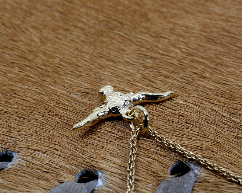 Gold Longhorn Head Necklace for her with Small Longhorn 14kt Gold Vermeil