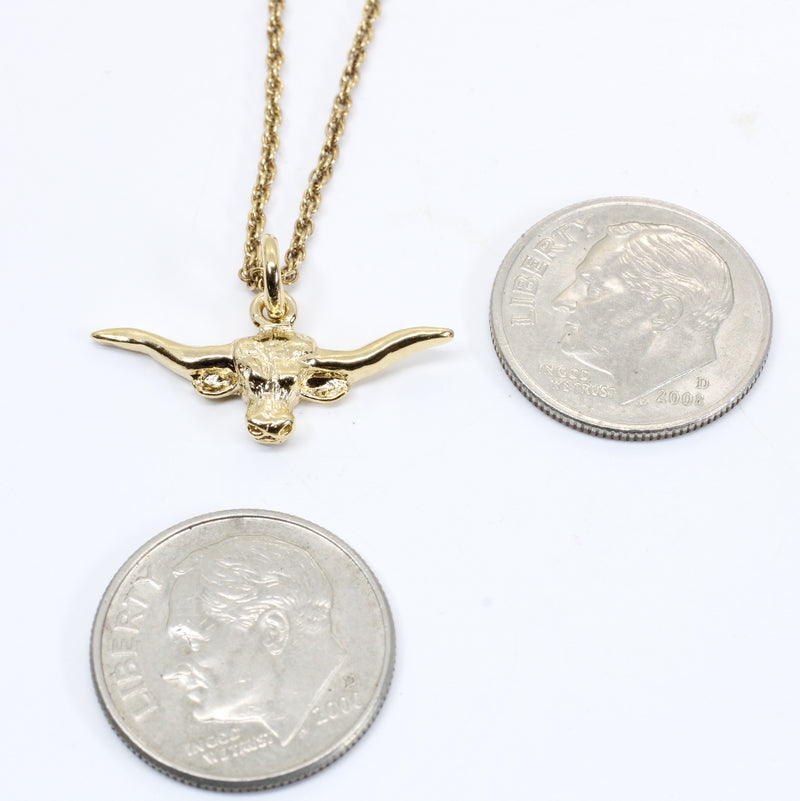 Gold Longhorn Head Necklace for her with Small Longhorn 14kt Gold Vermeil