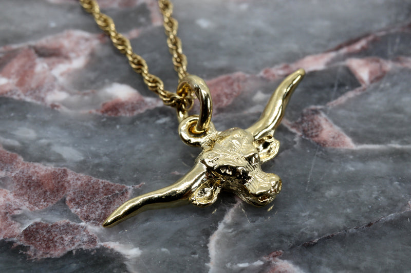 Gold Longhorn Head Necklace for her with Small Longhorn 14kt Gold Vermeil