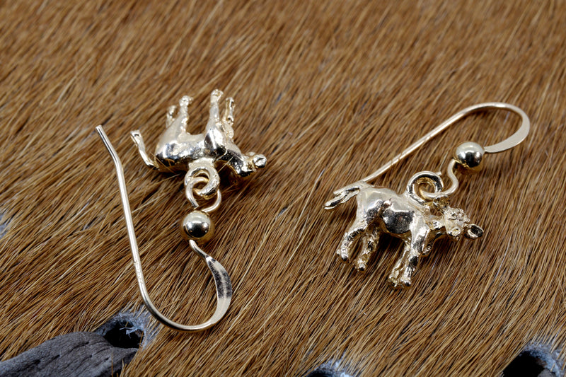 Gold Calf Earrings with 14kt Solid Gold Tiny Calves dangling on French wires