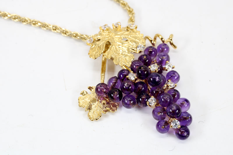 Large Gold Grape Cluster Necklace with Amethyst Gemstones in 14kt Gold Vermeil
