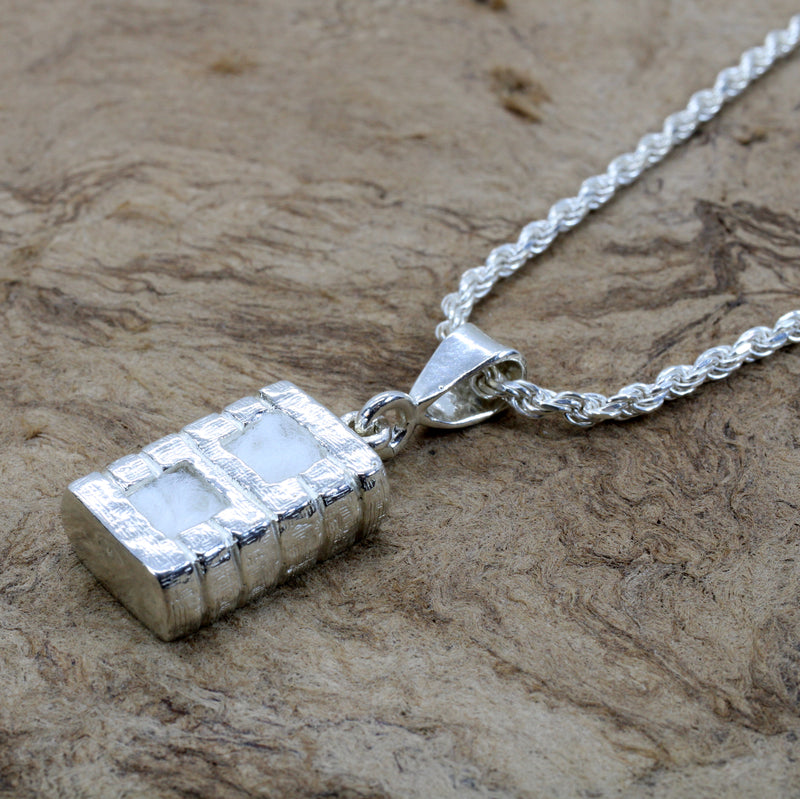 Large Cotton Bale Necklace in 925 Sterling Silver with lint for man or woman