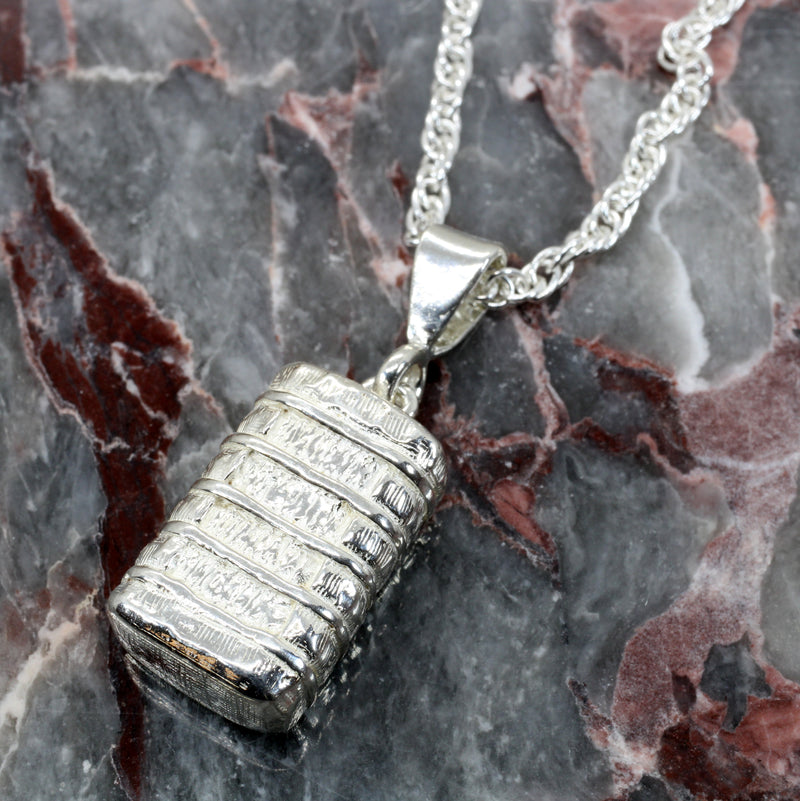 Large Engravable Cotton Bale Necklace in 925 Sterling Silver for man or woman