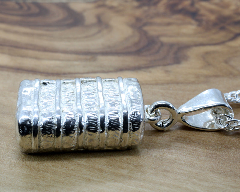 Large Engravable Cotton Bale Necklace in 925 Sterling Silver for man or woman