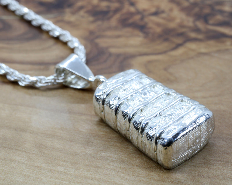 Large Engravable Cotton Bale Necklace in 925 Sterling Silver for man or woman