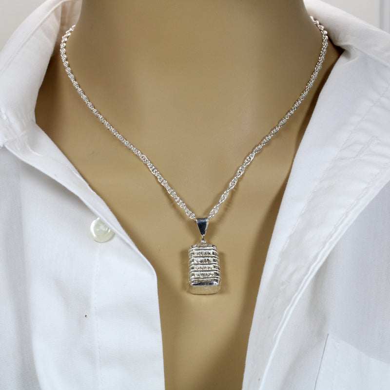 Large Engravable Cotton Bale Necklace in 925 Sterling Silver for man or woman
