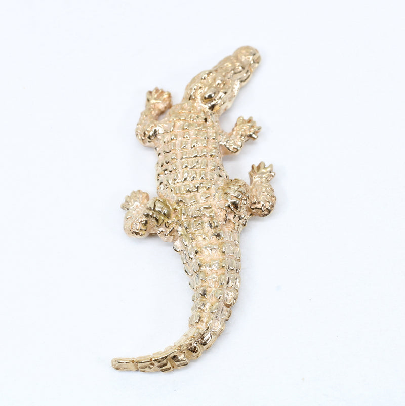 Large Alligator Tie Tack or Brooch in Solid 14kt Yellow Gold