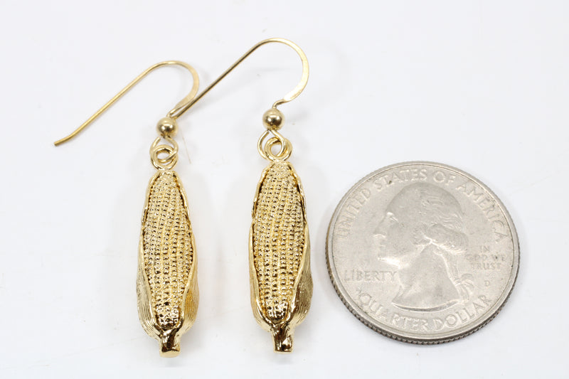 Large Gold Corn Cob Dangle Earrings made in 14kt Gold Vermeil For Her