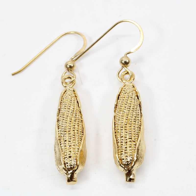 Large Gold Corn Cob Dangle Earrings made in 14kt Gold Vermeil For Her