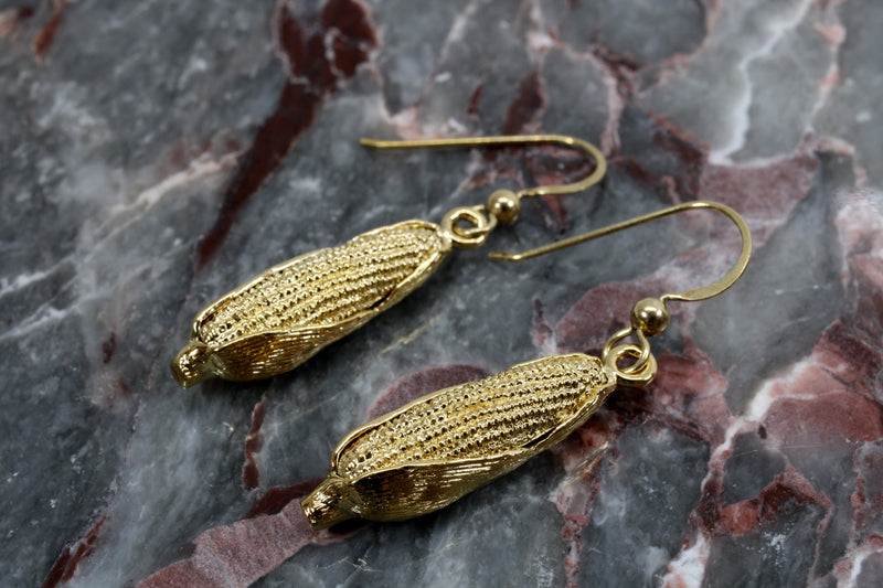 Large Gold Corn Cob Dangle Earrings made in 14kt Gold Vermeil For Her