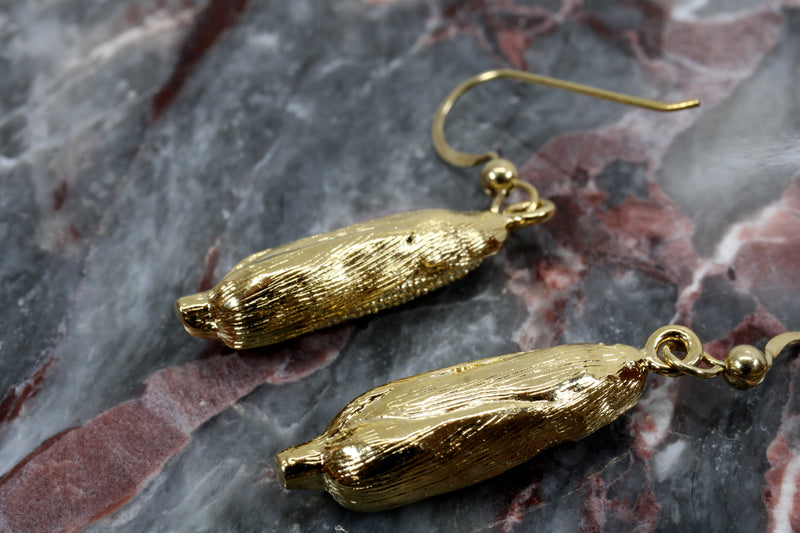 Large Gold Corn Cob Dangle Earrings made in 14kt Gold Vermeil For Her