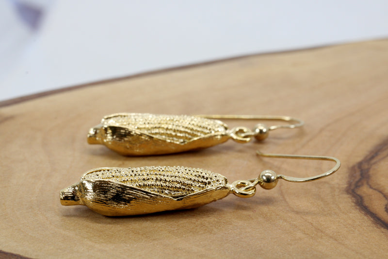 Large Gold Corn Cob Dangle Earrings made in 14kt Gold Vermeil For Her