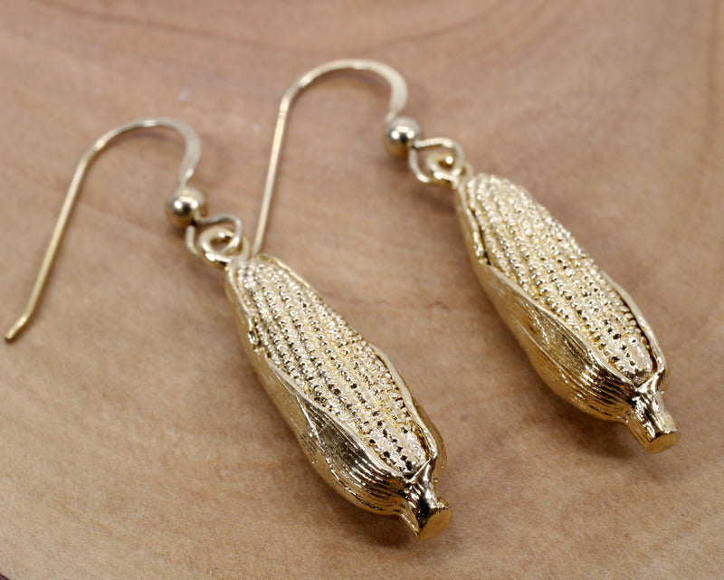 Large Gold Corn Cob Dangle Earrings made in 14kt Gold Vermeil For Her