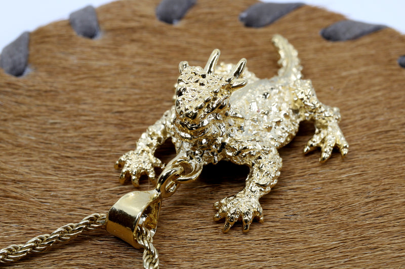 Giant Size 14kt Gold Vermeil Horned Toad Frog Lizard Necklace