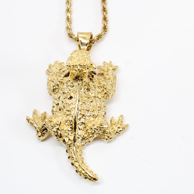 Giant Size 14kt Gold Vermeil Horned Toad Frog Lizard Necklace